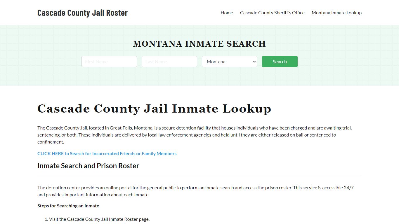 Cascade County Jail Roster Lookup, MT, Inmate Search